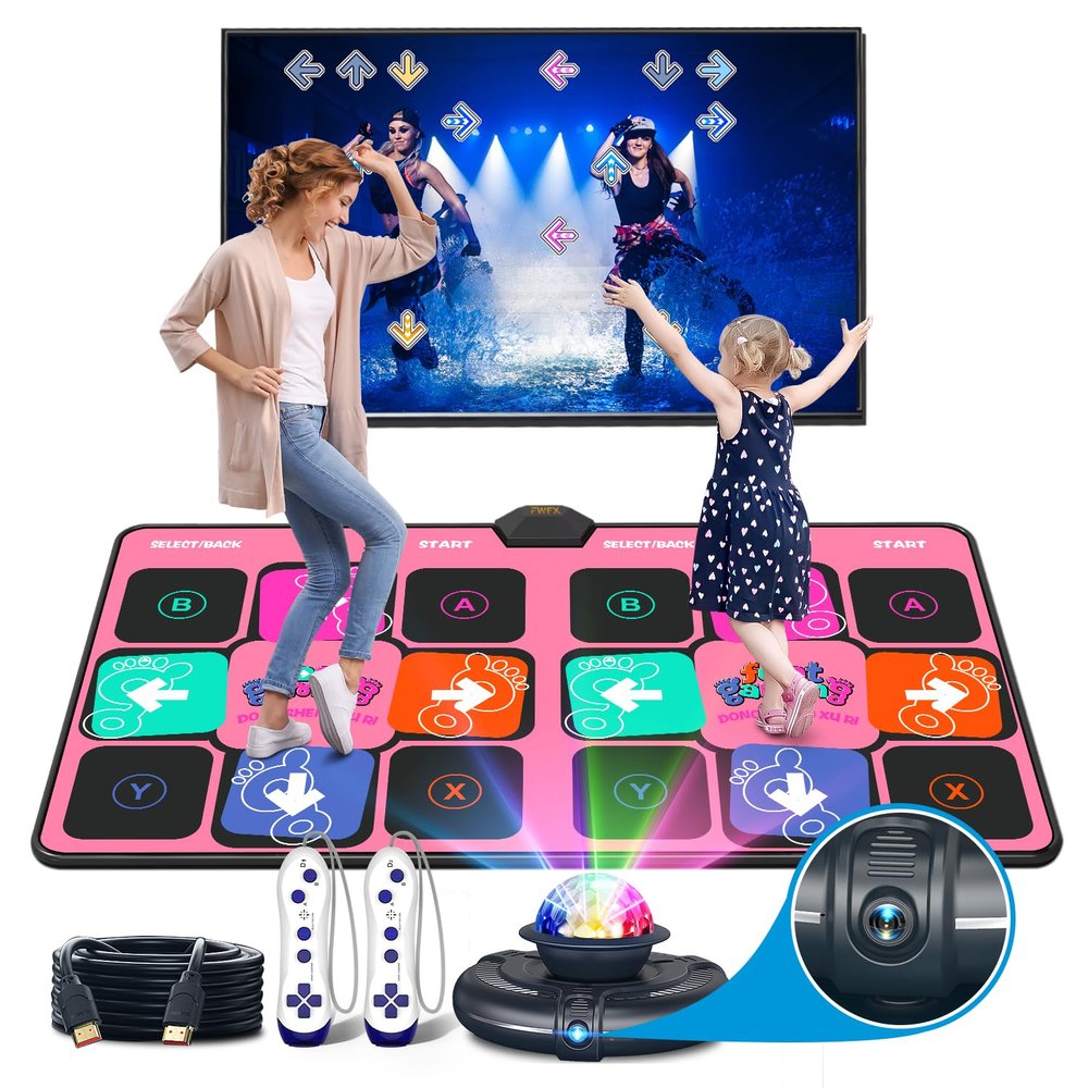 FWFX Dance Mat for Kids & Adults, Wireless Electronic Music Dancing Game for TV, 2-Player Video Game, Active Indoor Games for Family Parties & Basement Fun - Birthday for Boys, Girls