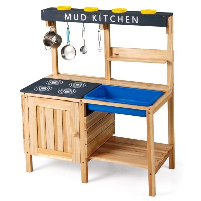 HONEY JOY Mud Kitchen, Fir Wooden Mud Table Play Kitchen for Toddlers, Removable Sink, Planting Pots, Utensils, Kids Outdoor Kitchen Playset, Mud Kitchen for Kids Outdoor, Gift for Boys Girls