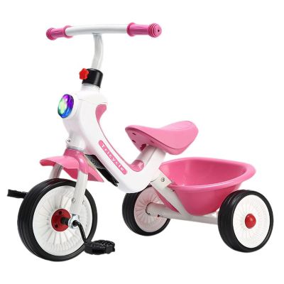 Tricycles Age 2 to 6 Years,Trike Training with Adjustable Handlebars,Music Button, Lights,Storage Basket,Bike Non-Slip Tires,Suitable for Indoor & Outdoor Use,Gifts for Girls and Boys (Pink)