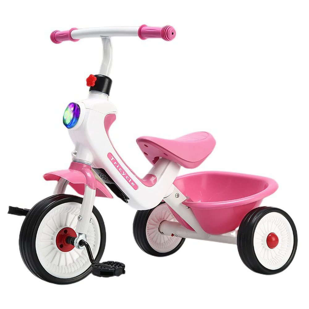 Tricycles Age 2 to 6 Years,Trike Training with Adjustable Handlebars,Music Button, Lights,Storage Basket,Bike Non-Slip Tires,Suitable for Indoor & Outdoor Use,Gifts for Girls and Boys (Pink)