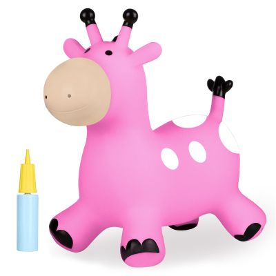 INPANY Giraffe Pink Bouncy Horse Hopper - Toddler Hopping Toys, Inflatable Animal Hopper, Jumping Horse, Outdoor Indoor Ride on Rubber Bouncer, Birthday Gift for 2 3 4 Year Old Boy Girl