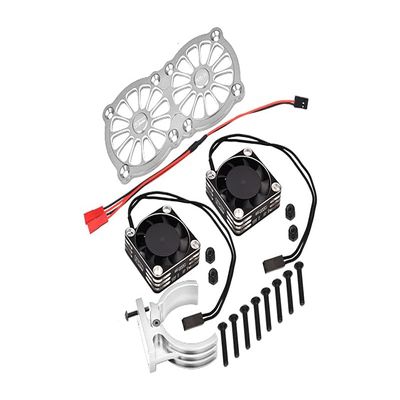 Aluminum 7075-T6 Motor Heatsink with Dual Metal Frame Waterproof Cooling Fan and Adjustable Mount for 1:5 Arrma KRATON 8S BLX/Outcast 8S BLX/Traxxas X MAXX 6S / X MAXX 8S / 1:7 XO-01 - Silver