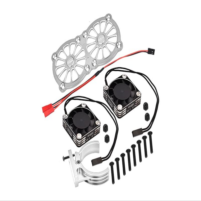 Aluminum 7075-T6 Motor Heatsink with Dual Metal Frame Waterproof Cooling Fan and Adjustable Mount for 1:5 Arrma KRATON 8S BLX/Outcast 8S BLX/Traxxas X MAXX 6S / X MAXX 8S / 1:7 XO-01 - Silver
