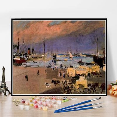 DIY Oil Painting Kit,Port Valencia Painting by Joaquin Sorolla Arts Craft for Home Wall Decor