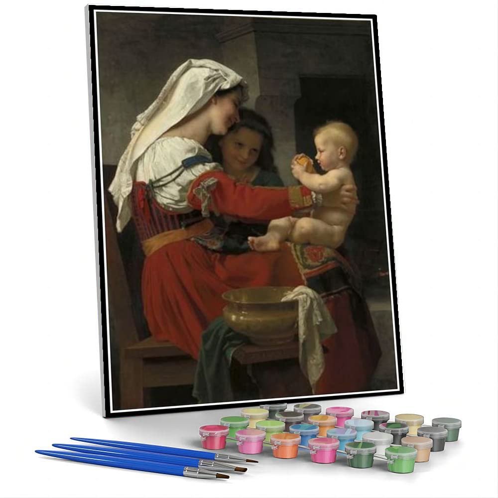 DIY Oil Painting Kit,Maternal Admiration The Bath Painting by William-Adolphe Bouguereau Arts Craft for Home Wall Decor
