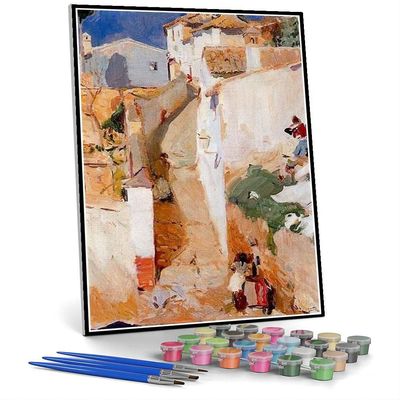 DIY Oil Painting Kit,Street in Granada Painting by Joaquin Sorolla DIY Oil Painting Paint by Number Kits