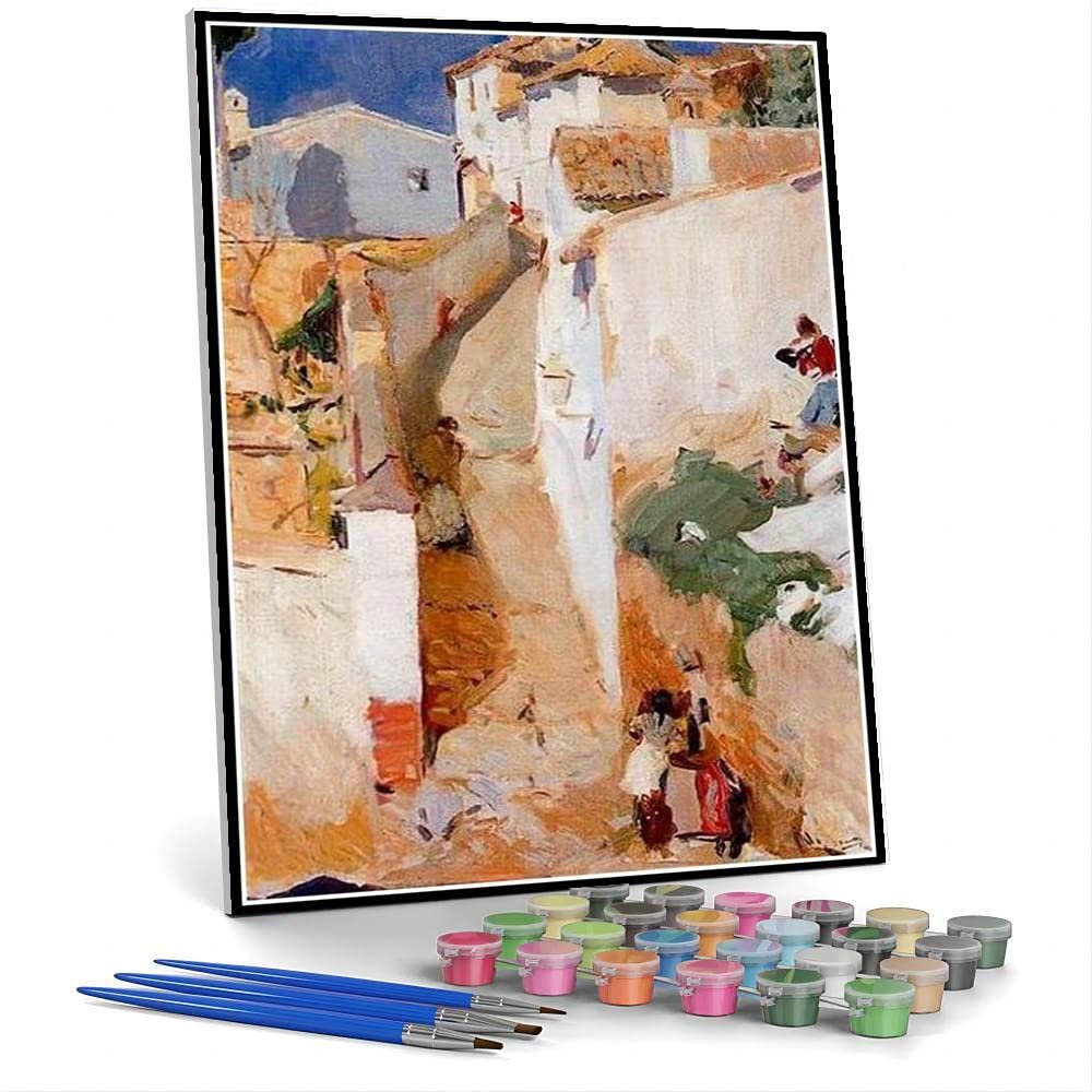 DIY Oil Painting Kit,Street in Granada Painting by Joaquin Sorolla DIY Oil Painting Paint by Number Kits