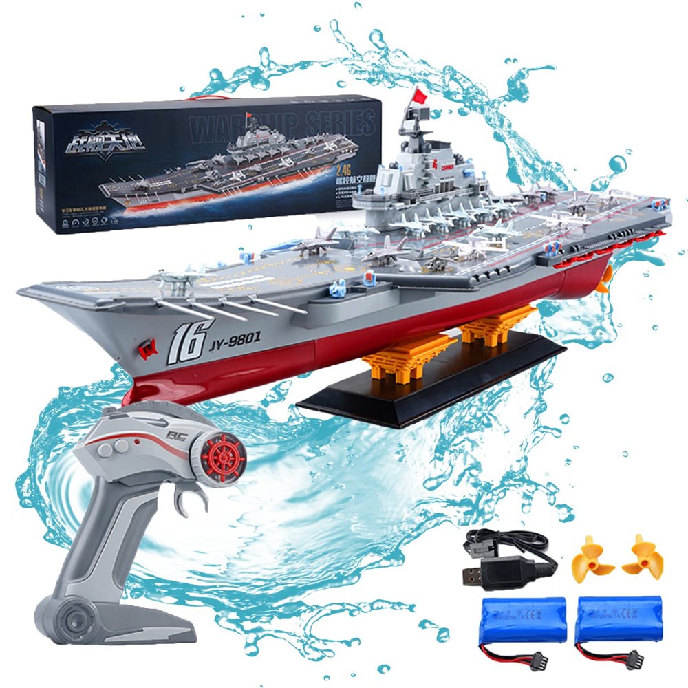 2023 Upgrade Version of Large Remote Control Warship 2.4G Military Remote Control Model Battleship Cannon Giant Ship Display Ornaments with 2 Rechargeable for Pools and Lakes (16*19*18cm)