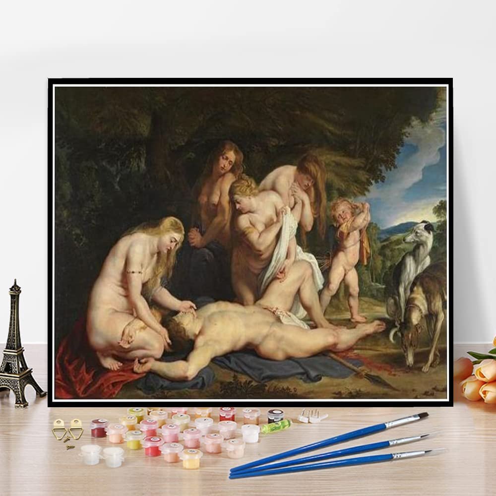 DIY Oil Painting Kit,The Death of Adonis with Venus Cupid and The Three Graces Peter Paul Rubens Painting by Peter Paul Rubens DIY Oil Painting Paint by Number Kits