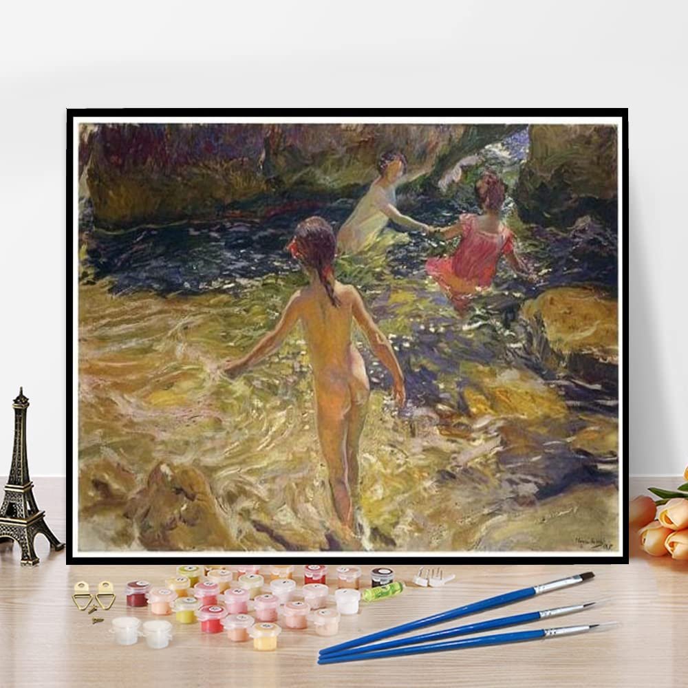 DIY Oil Painting Kit,The Bath Javea Painting by Joaquin Sorolla Paint by Numbers Kit for Kids and Adults