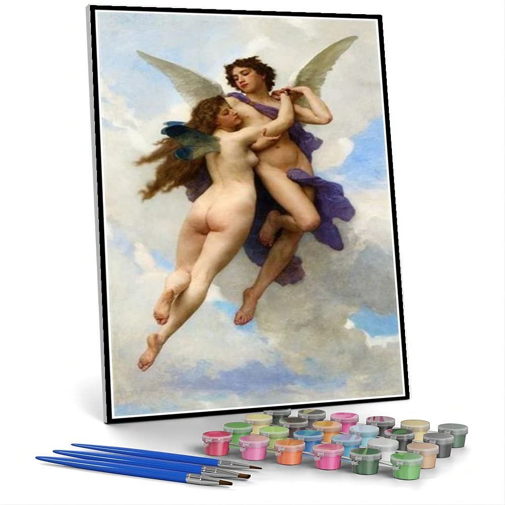 DIY Oil Painting Kit,Love and Psyche Painting by William-Adolphe Bouguereau Paint by Numbers Kit for Kids and Adults