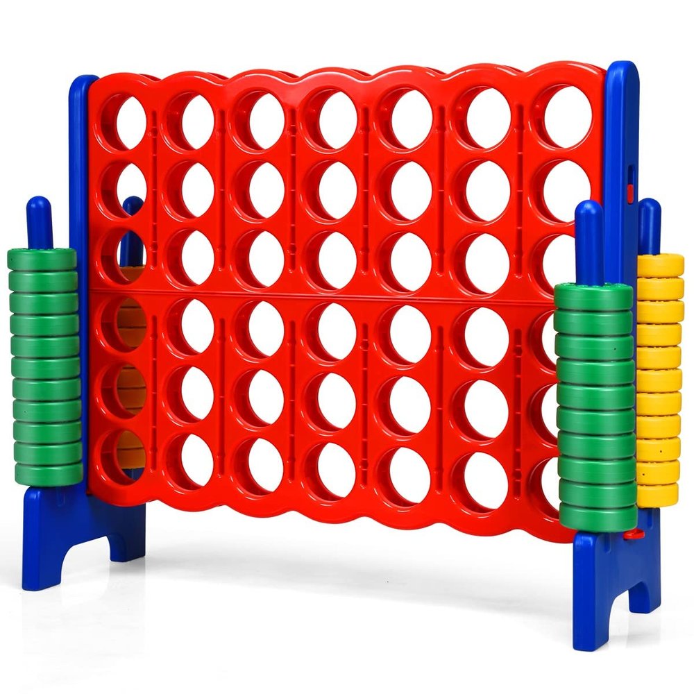 KOTEK Giant 4-in-a-Row Game, 3.5 Feet Tall Jumbo 4-to-Score Family Fun Game with Quick-Release Sliders & 42 Large Rings, Oversized Connect Plastic Yard Game Outdoor for Kids & Adults (Blue+Red)