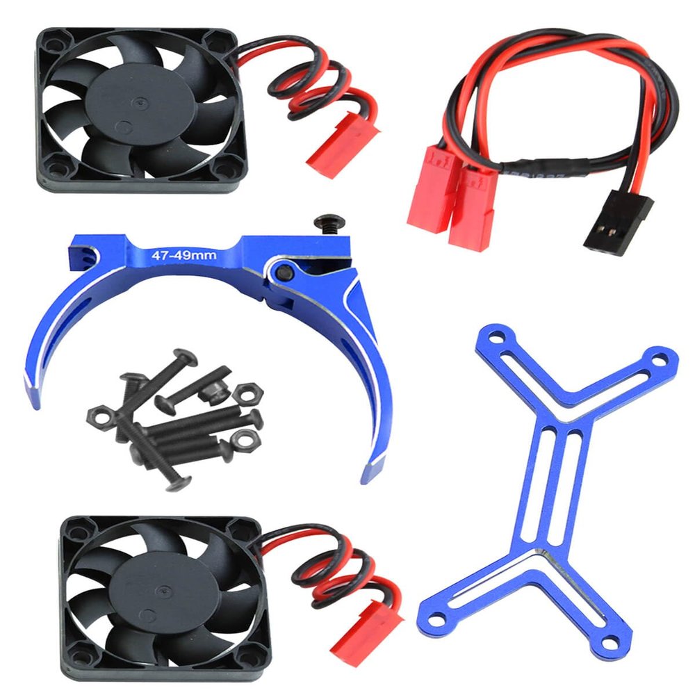 hopsupRC Motor Cooling Fan with 47-49mm Adjustable Mount Upgrades Part for 1/8 1/5 Infraction,Felony,Limitless,4985 1717 Motor,Aluminum 4010 High Speed Cooling Dual Fans 15000 RPM Heatsink,Blue