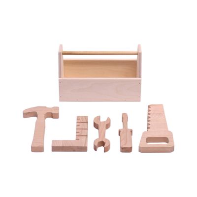 AmishToyBox.com Kid's Play Tool Box Toy Set, 6 Piece Wooden Toy Tool Set