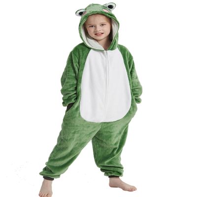 ACOGNA Onesie Kids Plush Animal Frog Costume One Piece Pajamas Girls Boys Teen Halloween Cosplay Sleepwear Green 6-7 Years