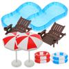 Dollhouse Swimming Pool Decor: 2 Sets Doll Beach Mini Furniture Accessories - Miniature Folding Sunbath Chair - Tiny Parasols and Swimming Rings view 1