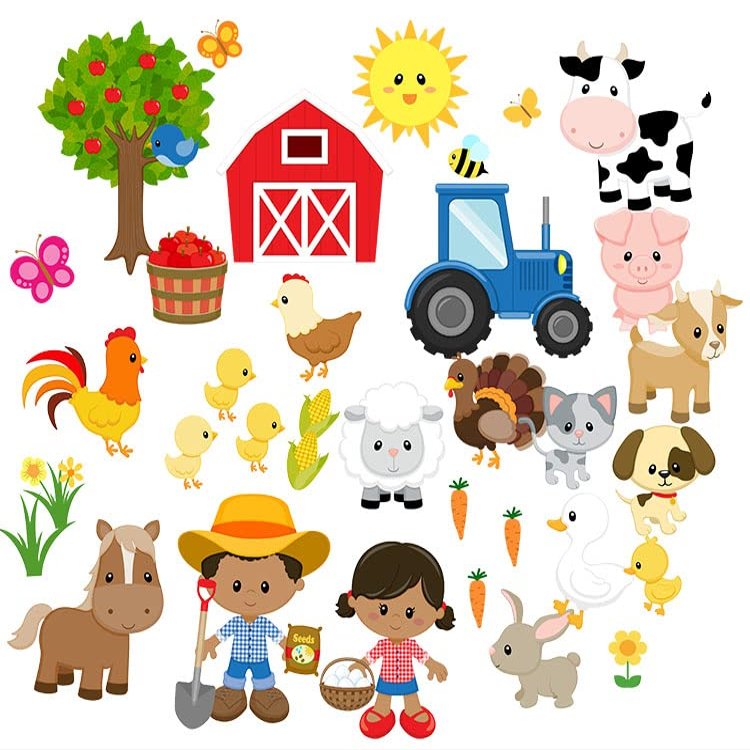 Story Time Felts 37 Piece Farm Animals Felt Figures for Flannel Board Set Small (Dark Skinned)