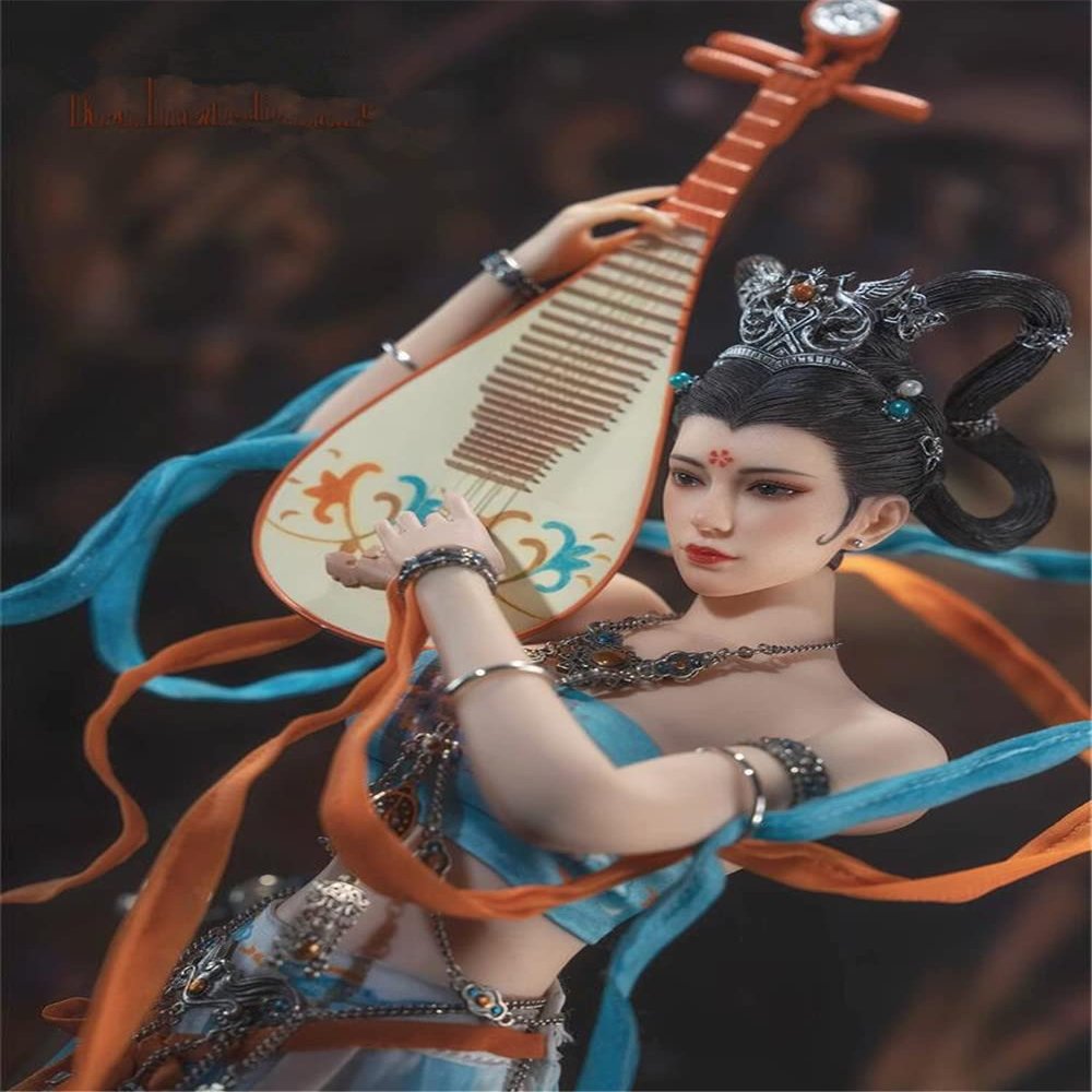 1/6 Scale Female Action Figure,12inch Flexible Chinese Ancient Beauty Music Girl Dunhuang Goddess Action Figure Collectible (Blue)