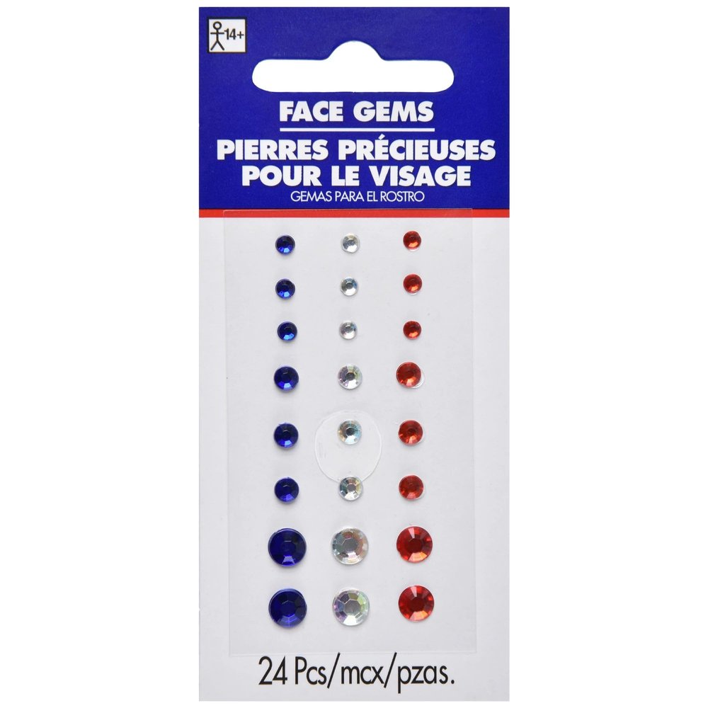 amscan Patriotic Glamour Dazzling Face Gems - 4.5" x 2" | Assorted Color | 1 Pc.