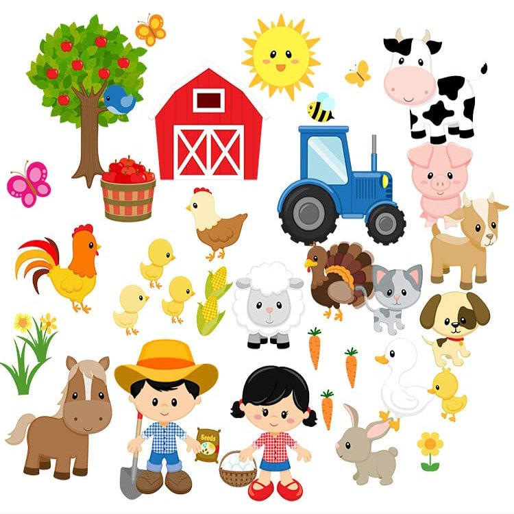 Story Time Felts 37 Piece Farm Animals Felt Figures for Flannel Board Set Small (Black Hair)