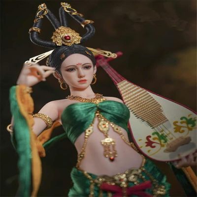 1/6 Scale Female Action Figure,12inch Flexible Chinese Ancient Beauty Music Girl Dunhuang Goddess Action Figure Collectible (Red)