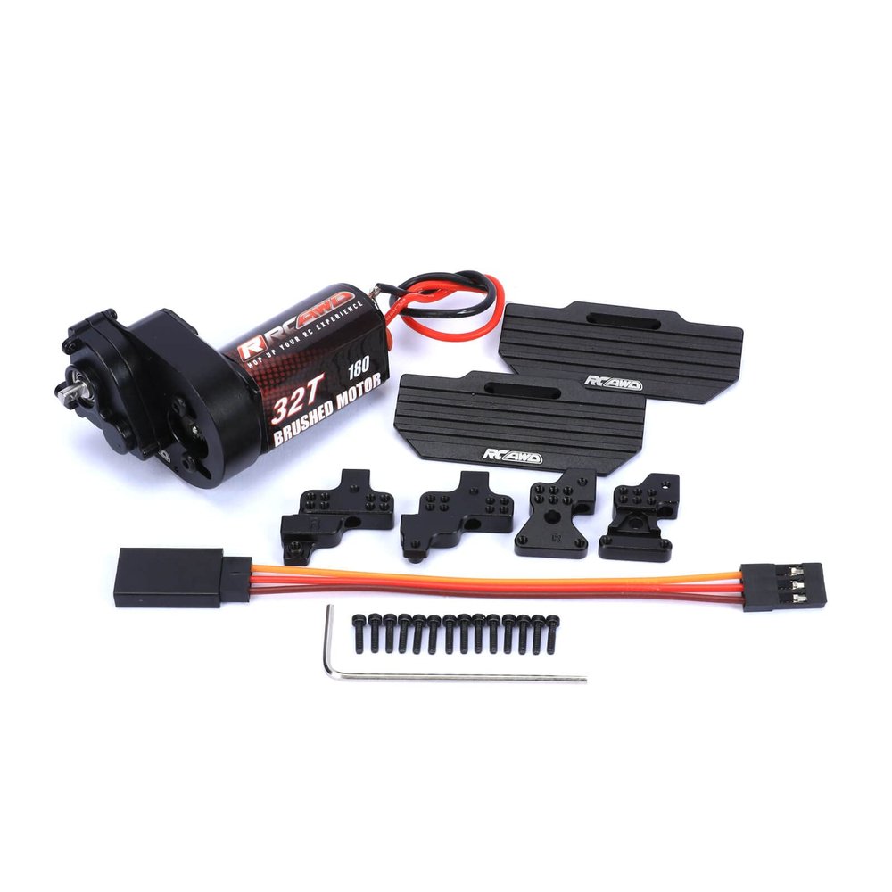 RCAWD Carbon Brush 32T(Turn) 180size Brushed Motor,Center Gear Housing Transmission Assembled Set for Axial 1-24 Scx24 Deadbolt Chevrolet Wrangler Gladiator Bronco Crawlers Upgrade Black