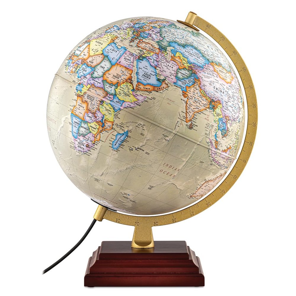 Waypoint Geographic Atlantic Plus Illuminated Globe, 12" Antique Ocean-Style, Up-to-Date Reference For Home and Office Decor, 17 H x 13.5 W x 12 D