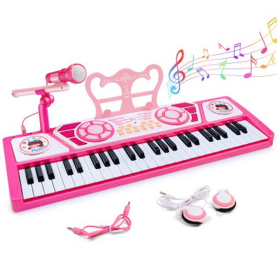 Toys for 3+ Year Old Girls Gift: 49 Keys Kids Piano Keyboard Multifunctional Educational Musical Instrument Toy with Microphone, Earphone, Dual Speakers, Birthday and Xmas Gifts for 3+ Girls Toys