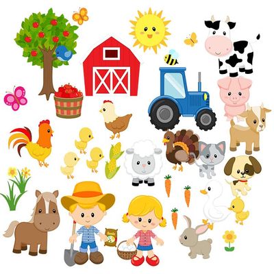 Story Time Felts 37 Piece Farm Animals Felt Figures for Flannel Board Set Small (Blonde Hair)