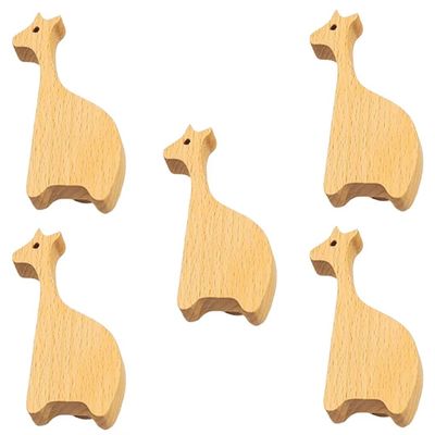 5 Pack Creative Animal Wood Knobs Cabinet Knobs Handles for Decor Wardrobe Closet Door Handles Single Hole Giraffe Knob Wooden Animals Knobs Furniture Knobs Nursery Decorative Drawer Knobs
