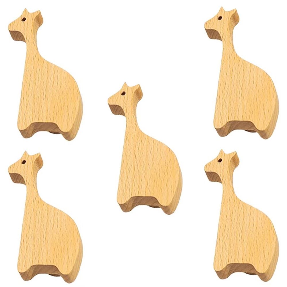 5 Pack Creative Animal Wood Knobs Cabinet Knobs Handles for Decor Wardrobe Closet Door Handles Single Hole Giraffe Knob Wooden Animals Knobs Furniture Knobs Nursery Decorative Drawer Knobs