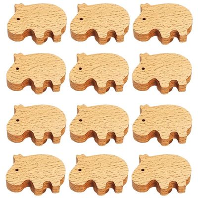 12 Pcs Frolahouse Solid Wood Cabinet Handles Wooden Drawer Handle Hippopotamus Pulls Natural Wooden Furniture Pulls Handles Nursery Drawer Handles Creative Wooden Handle Cabinets Pulls with Screws