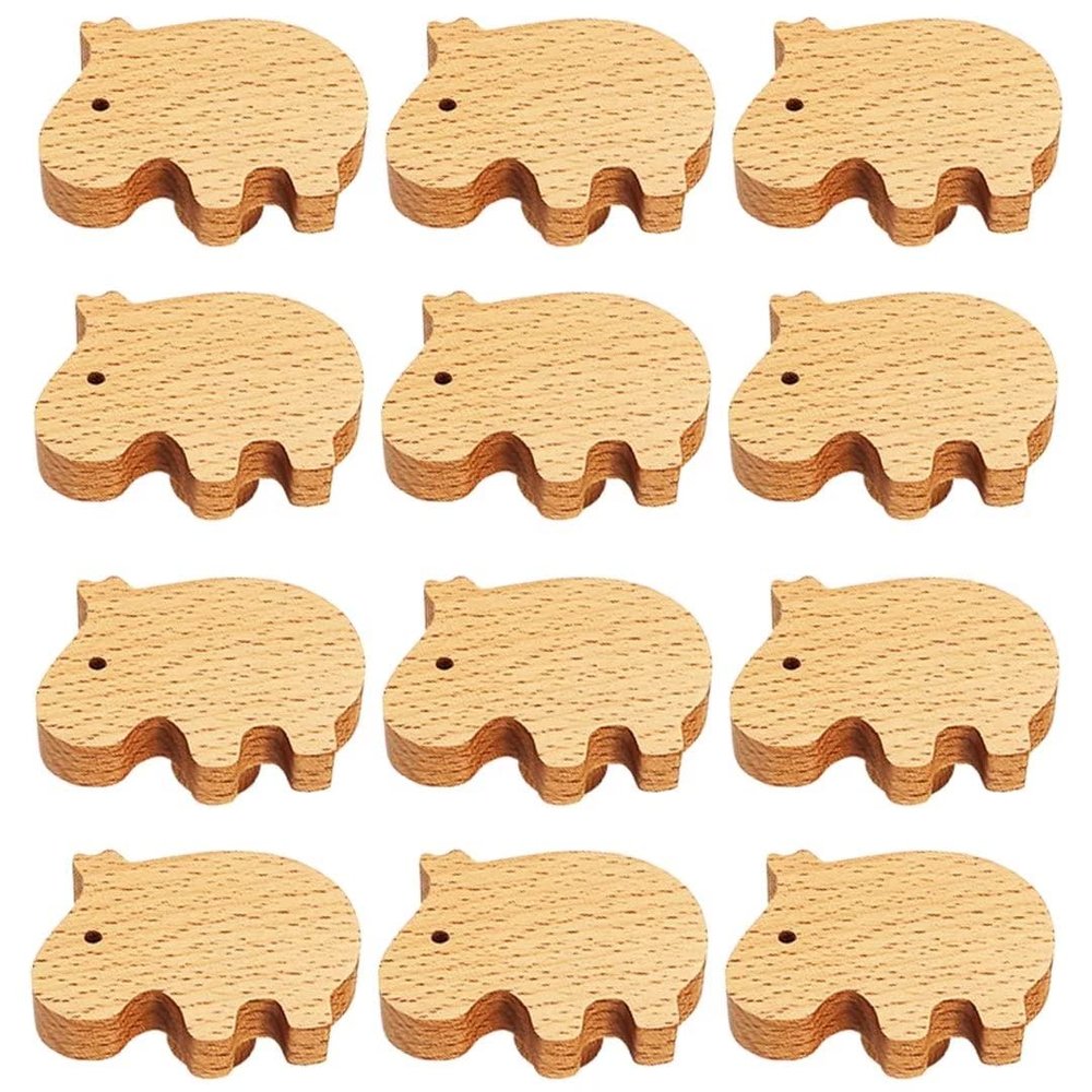 12 Pcs Frolahouse Solid Wood Cabinet Handles Wooden Drawer Handle Hippopotamus Pulls Natural Wooden Furniture Pulls Handles Nursery Drawer Handles Creative Wooden Handle Cabinets Pulls with Screws