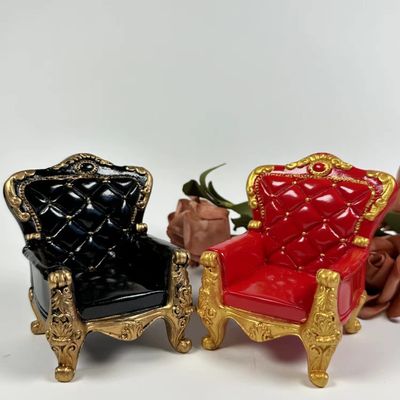 1:12 Miniature Mini House Furniture Court Red Resin PU Leather Carved Sofa for Miniature House Accessories Furniture Decoration Birthday (Black)