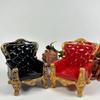 1:12 Miniature Mini House Furniture Court Red Resin PU Leather Carved Sofa for Miniature House Accessories Furniture Decoration Birthday (Black) view 1