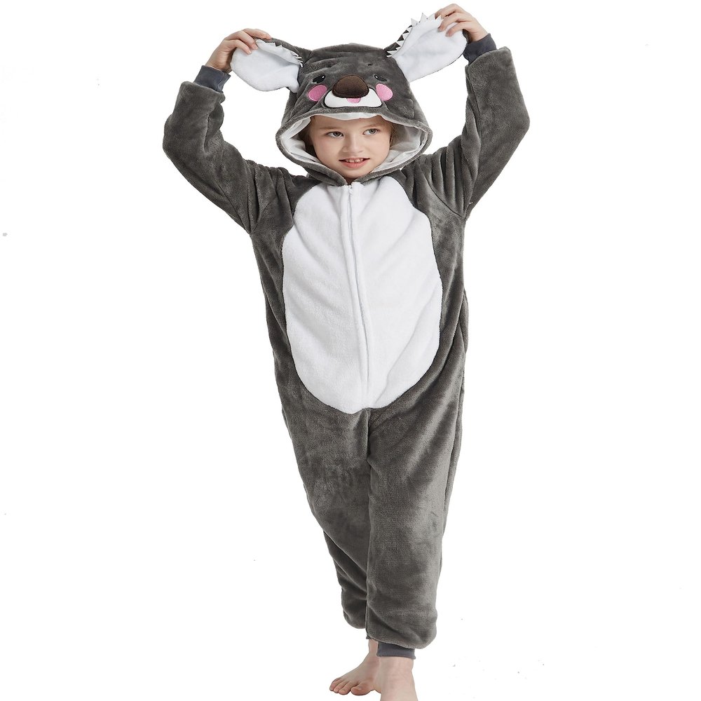 ACOGNA Onesie Kids Plush Animal Koala Costume One Piece Pajamas Girls Boys Teen Halloween Cosplay Sleepwear Gray 10-11 Years