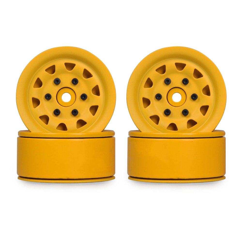 4Pcs Metal 12mm Hex Hub 1.9 Beadlock Wheels Rims for 1/8 1/12 1/10 RC Crawler Axial SCX10 TRX4 TXR6 MST CFX 86100 YK4102 TF2(Yellow)