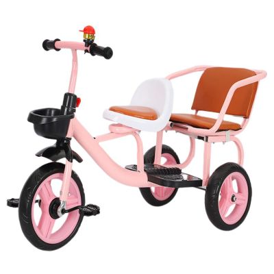 Tricycle with Passenger Seat,for Riders Ages 2+,Trike with Adjustable Handlebar and Seat,Carbon Steel Frame,Non-Skid Tyre,Outdoor Playground Equipment Tricycles (Without Music and Lighting,Pink)