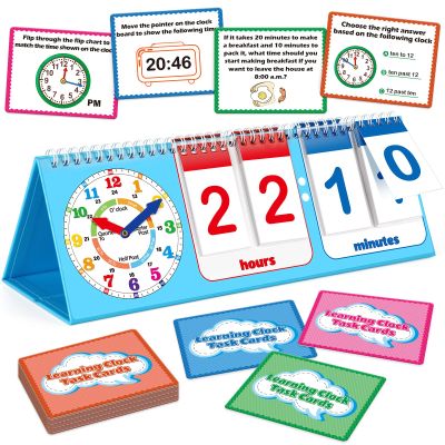 Torlam Learning Clock Flip Chart Colorful Analog & Digital Telling Time Teaching Clock for Kids, Math Manipulatives 1st 2nd Grade Homeschool Supplies Kindergarten Preschool Learning Activities Games
