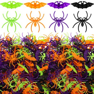 Zubebe 200 Pieces Halloween Spider and Bat Rings - Plastic Toy Rings for Decoration, Party Favors, Cupcake Toppers (Multicolor)