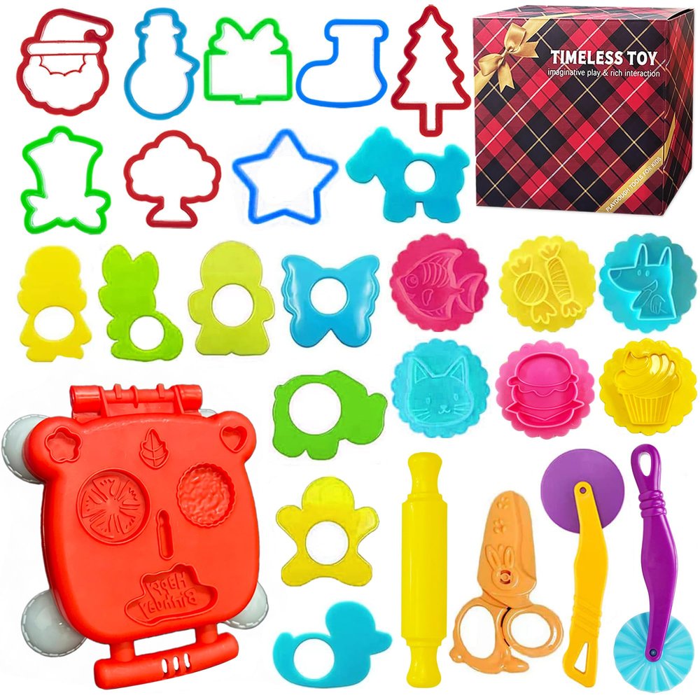 Dough Tool Set, 28 Pcs Dough Tools Sets for Kids Ages 4-8, Dough Accessories Includes Molds, Cutters Roller, Rolling Pins, Safety Scissors, Plastic Knife