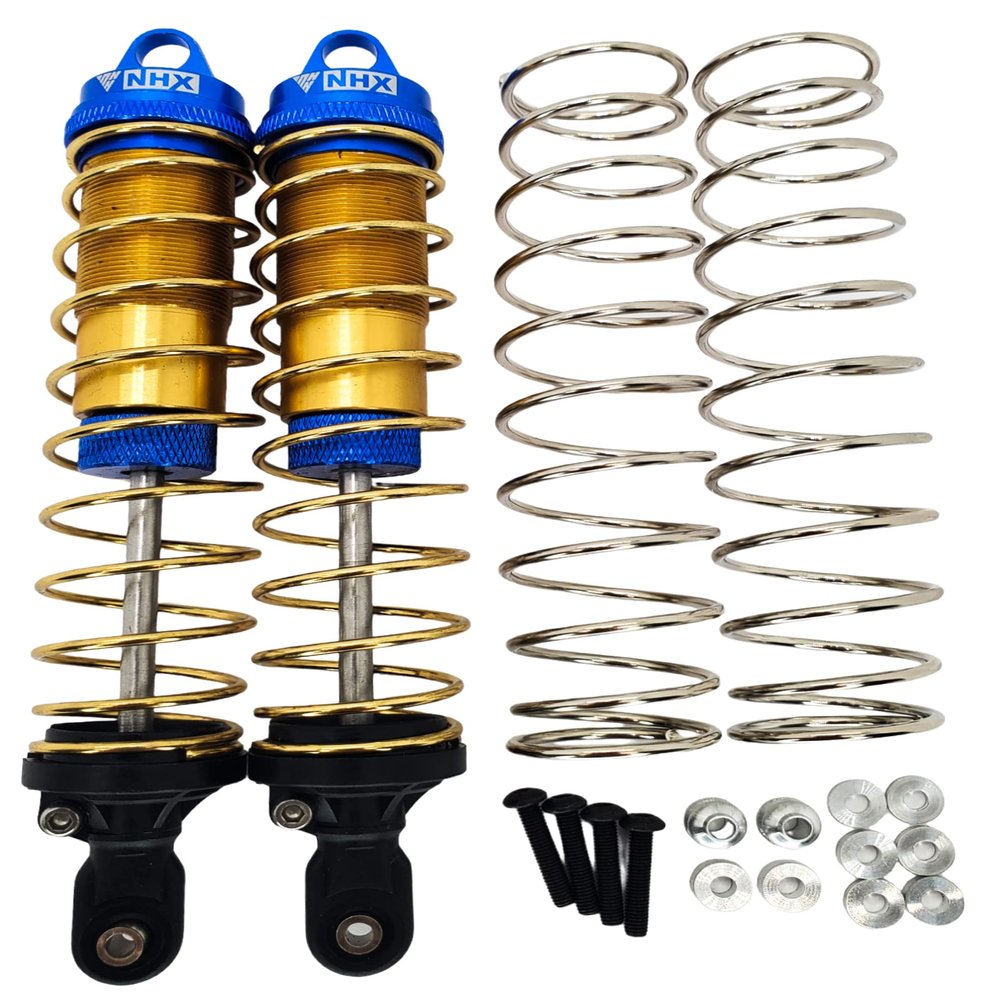 NHX RC Adjustable 143mm Aluminum Shocks (2) for 1/8 Arrma Traxxas Hobao -Blue