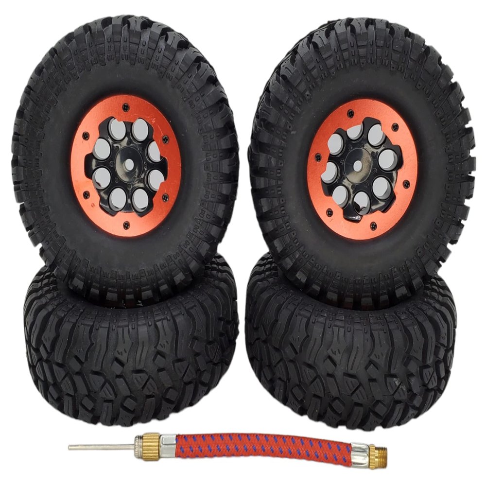 NHX RC P2 1.9" Air Crawler Soft Tires w/Beadlock Wheel (4) for TRX-4 SCX10 -Black/Red