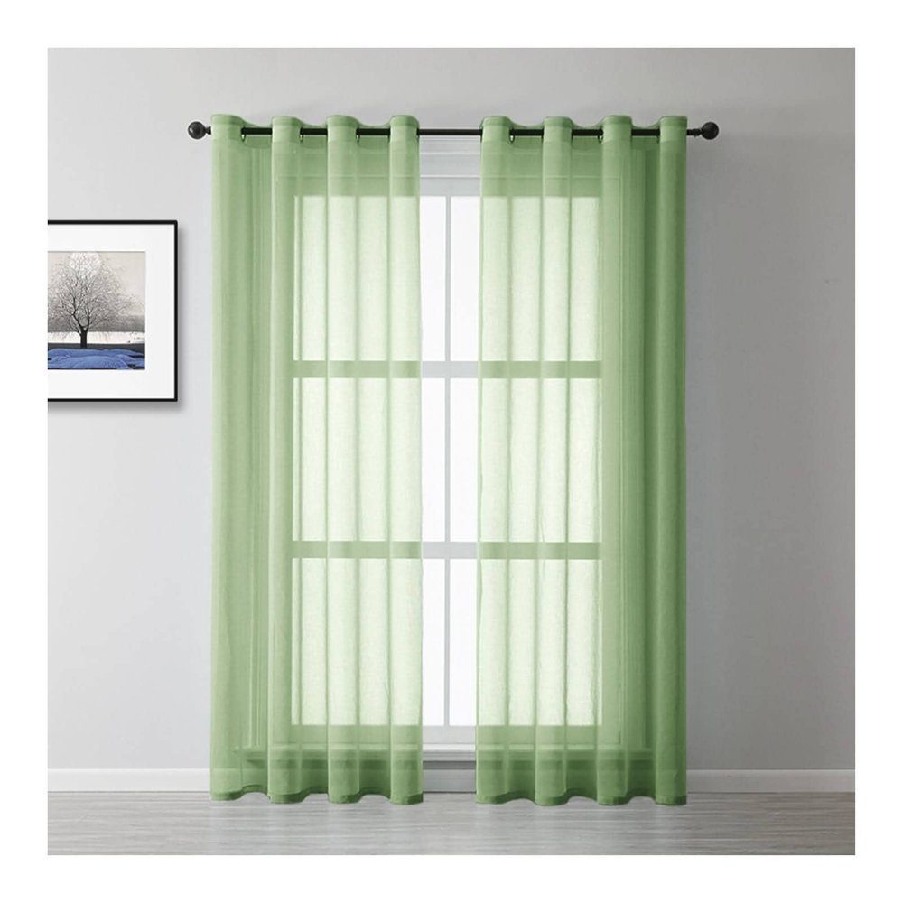 Mesnt 72 Inch Sheer Curtains, Polyester Solid Color Voile Sheer Curtain Semi Transparent, Green, 40W x 72L inch
