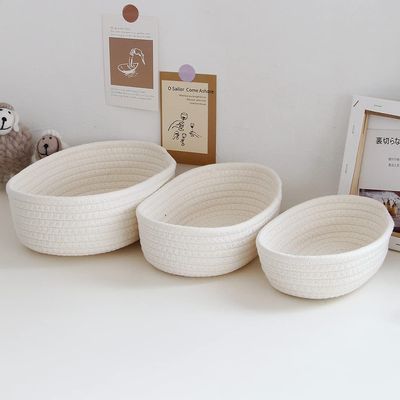 KAKAA Pack of 3 White boat shaped Storage Basket,Environmentally Friendly Washable Woven Baskets for Storage Cotton Rope Basket Versatile for Bathroom Storage Baskets Bedroom, Baby Room,Living Room