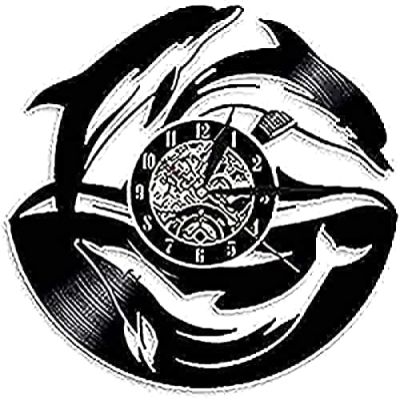 Silent Quartz Wall Clock Sea Animal Dohin Clock Nursery Wall Vinyl Record Art Clock Modern Design Wall Clock 12 Inch (30cm) Arabic Numerals