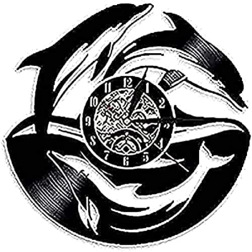 Silent Quartz Wall Clock Sea Animal Dohin Clock Nursery Wall Vinyl Record Art Clock Modern Design Wall Clock 12 Inch (30cm) Arabic Numerals