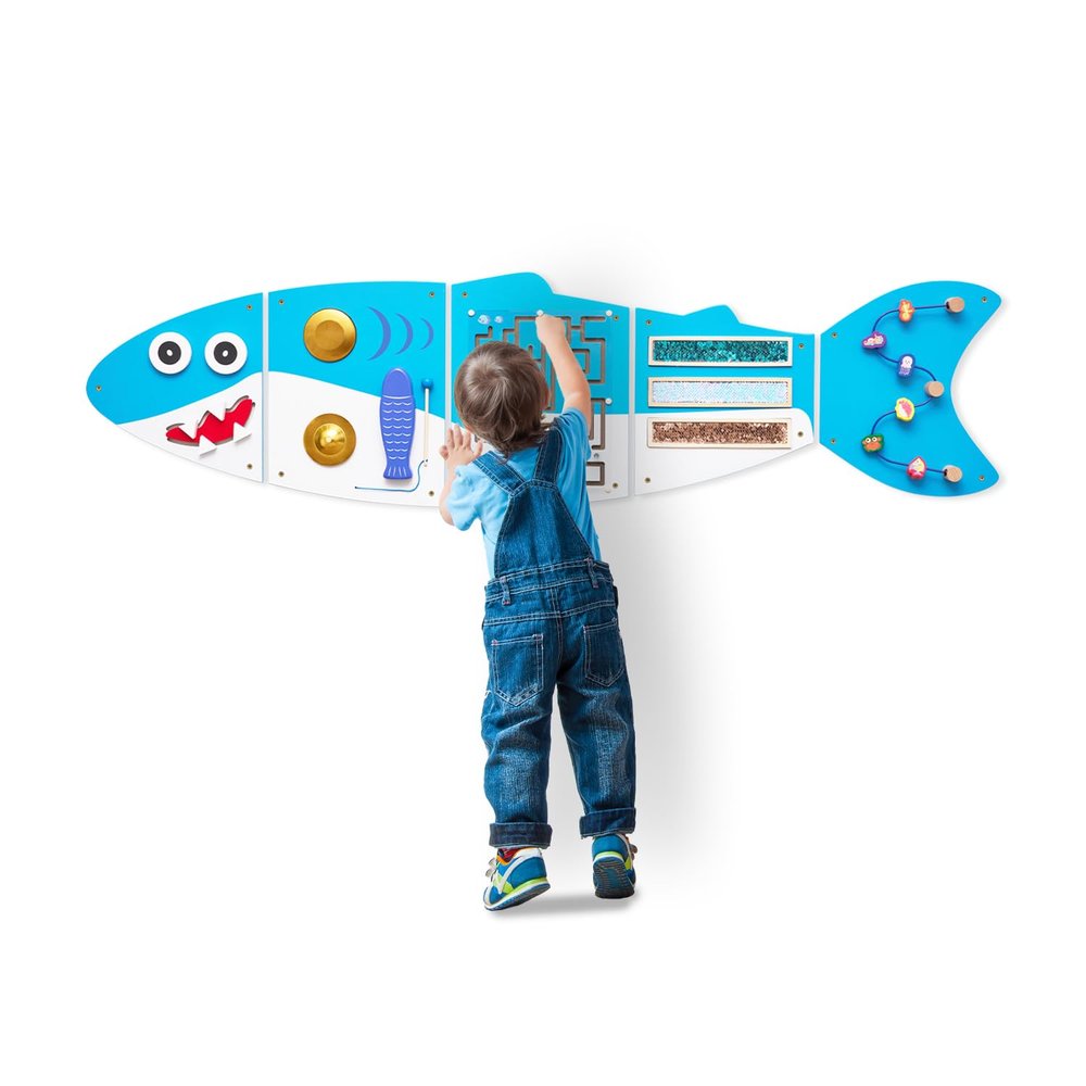 Monlurd Shark Montessori Busy Board, Sensory Board, Educational Toys, Sensory Wall Panel, Wall Toys, Daycare Furniture, Playroom Furniture, Learning Toys, Boys and Girls 6 M+