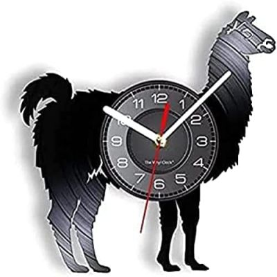 Round Wall Clock Llama Animal Decor Vinyl Alpaca Nursery Laser Cut Silhouette Wall Art Vinyl Album Re-purposed Record Clock Decorative Gift