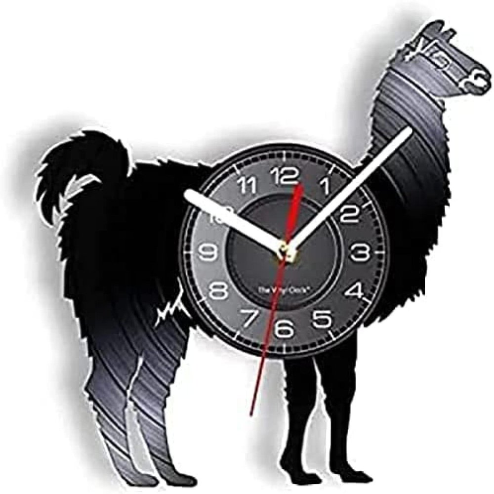 Round Wall Clock Llama Animal Decor Vinyl Alpaca Nursery Laser Cut Silhouette Wall Art Vinyl Album Re-purposed Record Clock Decorative Gift